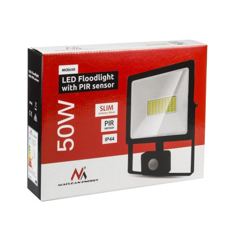 Naświetlacz LED z czujnikiem ruchu Maclean, slim 50W, 4000lm, barwa neutralna biała (4000K), IP44, MCE650 NW PIR Naświetlacz LED z czujnikiem ruchu Maclean, slim 50W, 4000lm, barwa neutralna biała (4000K), IP44, MCE650 NW PIR