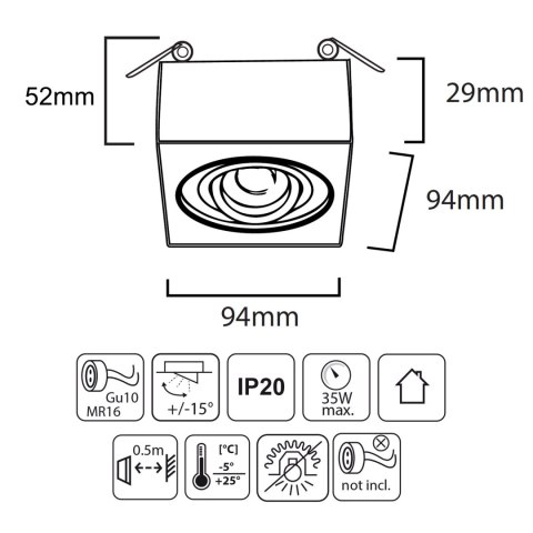 Oprawa podtynkowa, tuba LED Maclean, oczko, SPOT, dla MR16/GU10, kolor czarny, 94x94x32mm, kwadratowa, alu, MCE464 B Oprawa podtynkowa, tuba LED Maclean, oczko, SPOT, dla MR16/GU10, kolor czarny, 94x94x32mm, kwadratowa, alu, MCE464 B