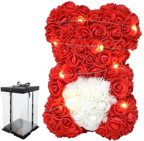 BQ54 Miś z róż z sercem 23cm led BQ54 Miś z róż z sercem 23cm led