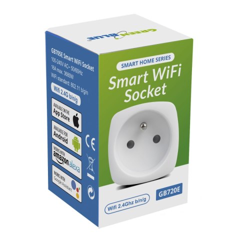 Zdalnie sterowane gniazdko WiFi GreenBlue, Android/iOS/Alexa/Google Home, zuż. energii, timer, max 3680W, typ E, GB720 E Zdalnie sterowane gniazdko WiFi GreenBlue, Android/iOS/Alexa/Google Home, zuż. energii, timer, max 3680W, typ E, GB720 E