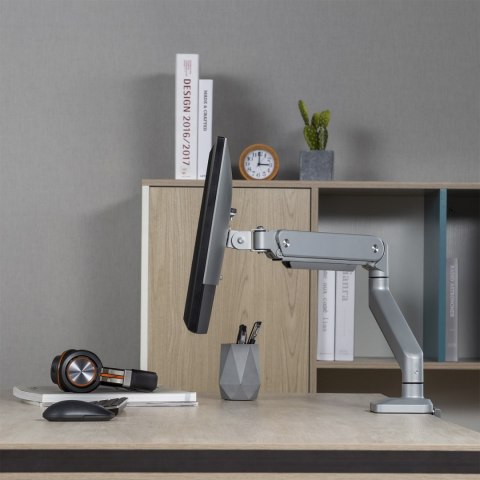 Uchwyt do monitora aluminiowy ze sprężyną gazową Ergo Office, podwójne ramię, vesa 75x75/100x100, 17"-32" 10 kg srebrny, ER-447 Uchwyt do monitora aluminiowy ze sprężyną gazową Ergo Office, podwójne ramię, vesa 75x75/100x100, 17"-32" 10 kg srebrny, ER-447