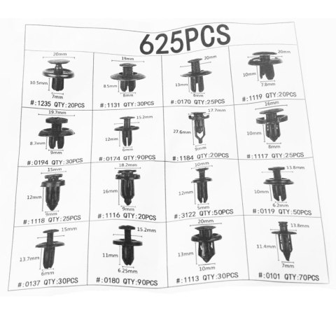 AG741 Zestaw spinek samochodowych 625szt AG741 Zestaw spinek samochodowych 625szt