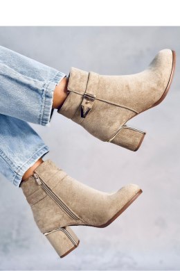 Eleganckie botki na obcasie KHALIA KHAKI - Inello Inello