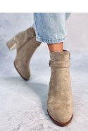 Eleganckie botki na obcasie KHALIA KHAKI - Inello Inello