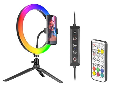 Lampa pierścieniowa TRACER RGB RING 26cm ze statywem Lampa pierścieniowa TRACER RGB RING 26cm ze statywem