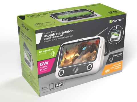 Stojak na telefon z głośnikiem BT TRACER TV79 - FM, USB, Powerbank Stojak na telefon z głośnikiem BT TRACER TV79 - FM, USB, Powerbank