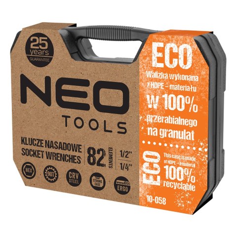 Klucze nasadowe 1/2", 1/4" , zestaw 82 szt. ECO Klucze nasadowe 1/2", 1/4" , zestaw 82 szt. ECO