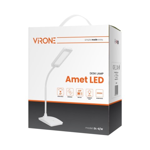 AMET LED DIM 6W, lampka biurkowa, 360lm, 3000K, biała, funkcja ściemniania AMET LED DIM 6W, lampka biurkowa, 360lm, 3000K, biała, funkcja ściemniania
