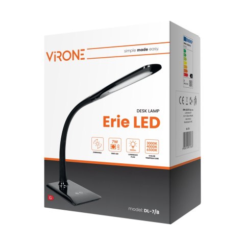 ERIE LED DIM 7W, lampka biurkowa, 400lm, czarna, funkcja ściemniania i zmiany temperatury barwowej 3000K-4000K-6000K ERIE LED DIM 7W, lampka biurkowa, 400lm, czarna, funkcja ściemniania i zmiany temperatury barwowej 3000K-4000K-6000K
