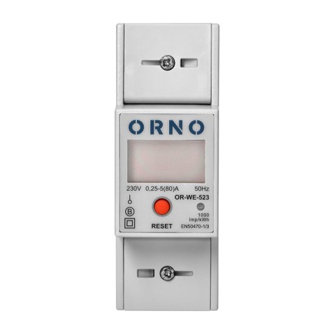 1-fazowy wskaźnik zużycia energii elektrycznej, 80A, MID, RS485, dodatkowy wskaźnik, wyjście impulsowe, przycisk RESET, 2 moduły 1-fazowy wskaźnik zużycia energii elektrycznej, 80A, MID, RS485, dodatkowy wskaźnik, wyjście impulsowe, przycisk RESET, 2 moduły