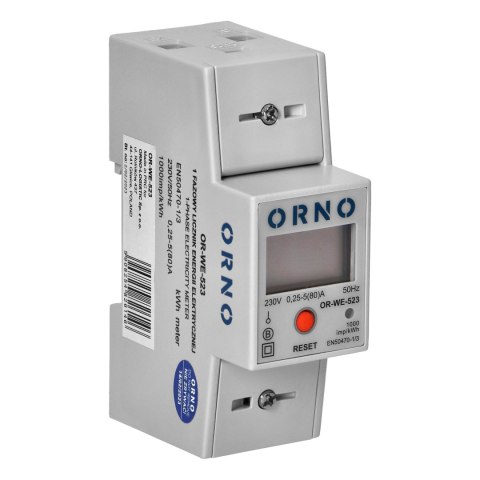 1-fazowy wskaźnik zużycia energii elektrycznej, 80A, MID, RS485, dodatkowy wskaźnik, wyjście impulsowe, przycisk RESET, 2 moduły 1-fazowy wskaźnik zużycia energii elektrycznej, 80A, MID, RS485, dodatkowy wskaźnik, wyjście impulsowe, przycisk RESET, 2 moduły