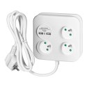 Kwadratowa listwa zasilająca z ładowarką USB 3x2P+Z, 2xUSB-A, kabel 3x1,0mm2, 1,4m