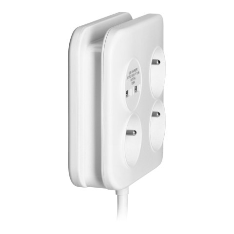 Kwadratowa listwa zasilająca z ładowarką USB 3x2P+Z, 2xUSB-A, kabel 3x1,0mm2, 1,4m Kwadratowa listwa zasilająca z ładowarką USB 3x2P+Z, 2xUSB-A, kabel 3x1,0mm2, 1,4m