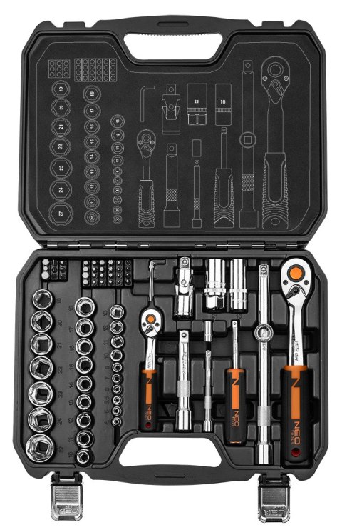 Klucze nasadowe 1/2", 1/4", zestaw 73 szt., CrV Klucze nasadowe 1/2", 1/4", zestaw 73 szt., CrV