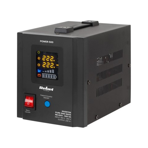 Zasilacz Awaryjny Rebel POWER-500 - przetwornica z czystym przebiegiem sinusoidalnym i funkcją ładowania 12V 230V 500VA/300W Zasilacz Awaryjny Rebel POWER-500 - przetwornica z czystym przebiegiem sinusoidalnym i funkcją ładowania 12V 230V 500VA/300W