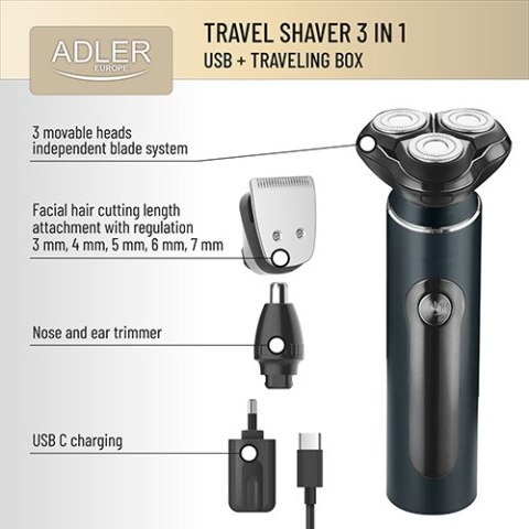 ADEG 2940 Golarka elektryczna 3 w 1 - usb + etui ADEG 2940 Golarka elektryczna 3 w 1 - usb + etui