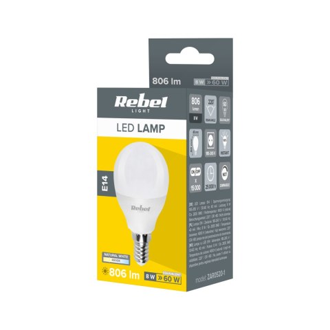 Lampa Led Rebel G45, 8W, E14 4000K, 230V Lampa Led Rebel G45, 8W, E14 4000K, 230V