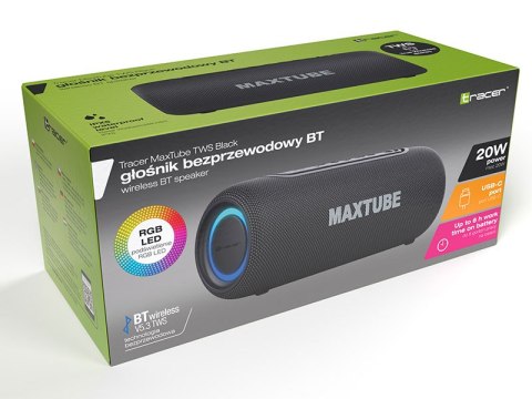 Głośniki TRACER MaxTube TWS BT BLACK Głośniki TRACER MaxTube TWS BT BLACK