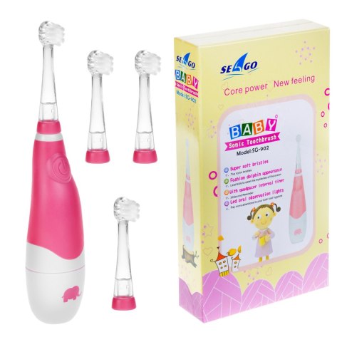 Szczoteczka soniczna dla dzieci SEAGO, kolor różowy, 1xAAA 1,5V (brak w zestawie), 4 końcówki, SG-902 Pink Szczoteczka soniczna dla dzieci SEAGO, kolor różowy, 1xAAA 1,5V (brak w zestawie), 4 końcówki, SG-902 Pink