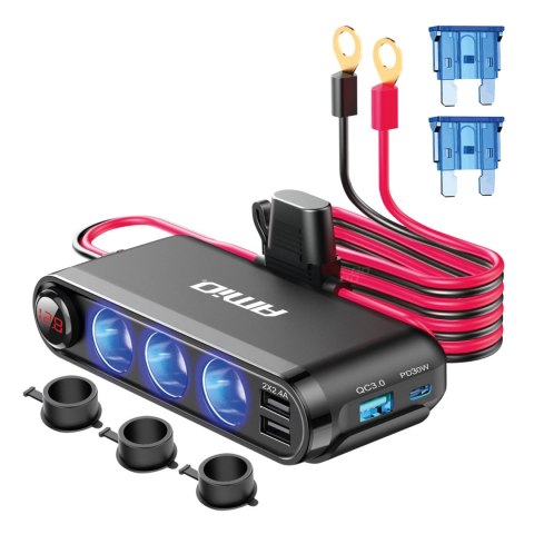 Rozdzielacz rozgałęźnik trójnik zapalniczki + woltmierz ładowarka usb usb-c 12v 24v amio-03782 Rozdzielacz rozgałęźnik trójnik zapalniczki + woltmierz ładowarka usb usb-c 12v 24v amio-03782