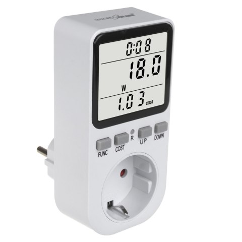 Miernik energii GreenBlue, watomierz, typ F, 220-240V AC, 50Hz, max. obciążenie 16A, IP20, wbudowana bateria, GB364 F Miernik energii GreenBlue, watomierz, typ F, 220-240V AC, 50Hz, max. obciążenie 16A, IP20, wbudowana bateria, GB364 F