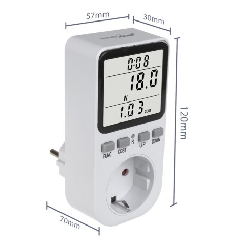 Miernik energii GreenBlue, watomierz, typ F, 220-240V AC, 50Hz, max. obciążenie 16A, IP20, wbudowana bateria, GB364 F Miernik energii GreenBlue, watomierz, typ F, 220-240V AC, 50Hz, max. obciążenie 16A, IP20, wbudowana bateria, GB364 F