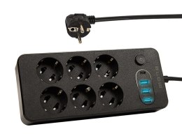 98-210# Przedłużacz sieciowy ps-620 6-gniazd 3xusb 1xusb-c 2m czarny 2x1mm