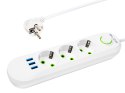 98-217# Przedłużacz sieciowy ps-330 3-gniazda 3xusb 3m biały 2x1mm