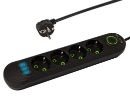98-219# Przedłużacz sieciowy ps-420 4-gniazda 3xusb 2m czarny 2x1mm