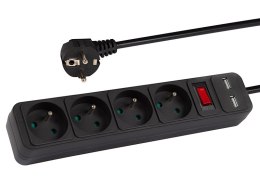 98-779# Przedłużacz sieciowy pr-470wsp/usb 4-gniazda+usb z uziemieniem+wyłącznik 5m czarny 3x1,5mm