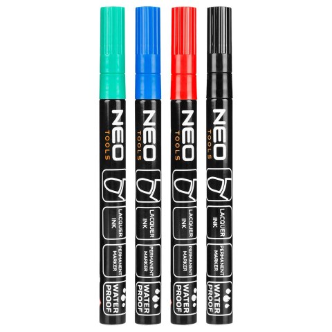 Marker budowlany, 4 kolory, permanentny, wodoodporny, lakierowy, aluminiowy, 4 szt Marker budowlany, 4 kolory, permanentny, wodoodporny, lakierowy, aluminiowy, 4 szt