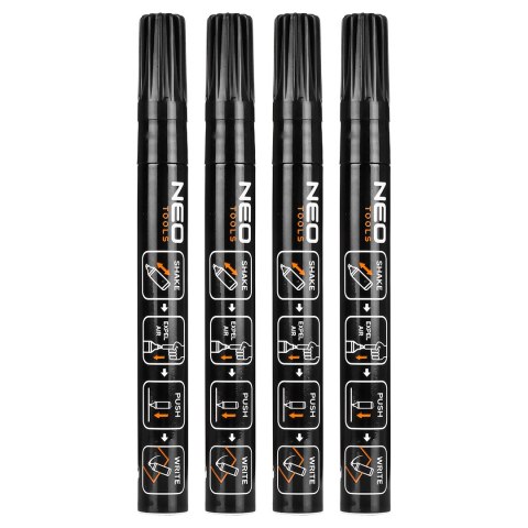 Marker budowlany gruby, czarny, permanentny, wodoodporny, lakierowy, aluminiowy, 4 szt Marker budowlany gruby, czarny, permanentny, wodoodporny, lakierowy, aluminiowy, 4 szt