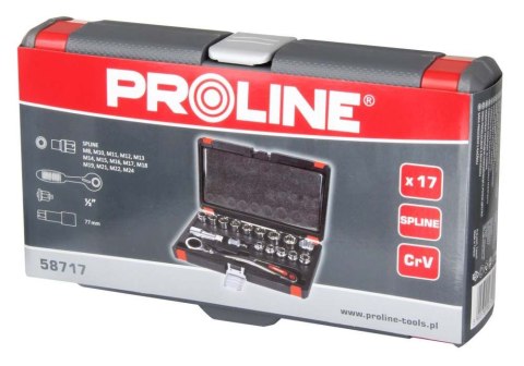 58717 Klucze nasadowe przelotowe Spline, zestaw 17 elementów, Proline 58717 Klucze nasadowe przelotowe Spline, zestaw 17 elementów, Proline