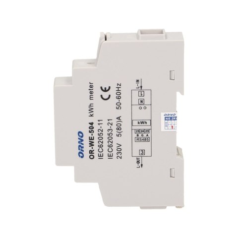 1-fazowy wskaźnik zużycia energii elektrycznej, 80A, port RS-485, 1 moduł, DIN TH-35mm 1-fazowy wskaźnik zużycia energii elektrycznej, 80A, port RS-485, 1 moduł, DIN TH-35mm