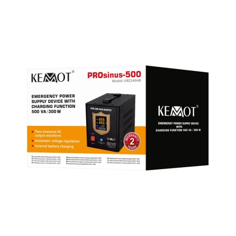 Zasilacz awaryjny KEMOT PROsinus-500 przetwornica z czystym przebiegiem sinusoidalnym i funkcją ładowania 12V 230V 500VA/300W - Zasilacz awaryjny KEMOT PROsinus-500 przetwornica z czystym przebiegiem sinusoidalnym i funkcją ładowania 12V 230V 500VA/300W -