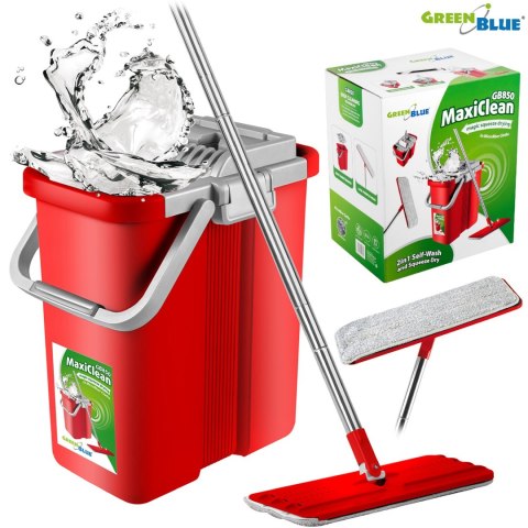 Mop płaski z wiadrem i wyciskaczem GreenBlue, dwa wkłady microfibra HQ, pojemność 8L, MaxiClean GB850 Mop płaski z wiadrem i wyciskaczem GreenBlue, dwa wkłady microfibra HQ, pojemność 8L, MaxiClean GB850