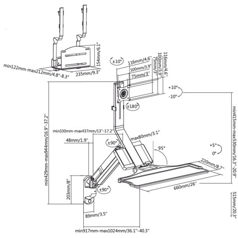 Uchwyt ścienny do monitora i klawiatury Maclean, ze sprężyną gazową i uchwytem na komputer CPU, 17"-32", 9 kg, MC-838 Uchwyt ścienny do monitora i klawiatury Maclean, ze sprężyną gazową i uchwytem na komputer CPU, 17"-32", 9 kg, MC-838