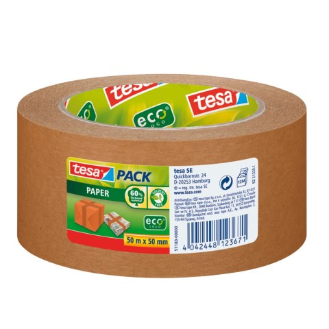 Taśma pakowa papierowa 50m:50mm, brązowa Taśma pakowa papierowa 50m:50mm, brązowa