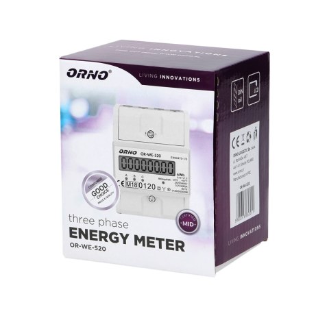 3-fazowy licznik energii elektrycznej, 80A, MID, 3 moduły, DIN TH-35mm 3-fazowy licznik energii elektrycznej, 80A, MID, 3 moduły, DIN TH-35mm