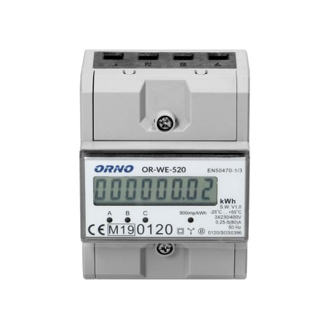 3-fazowy licznik energii elektrycznej, 80A, MID, 3 moduły, DIN TH-35mm 3-fazowy licznik energii elektrycznej, 80A, MID, 3 moduły, DIN TH-35mm