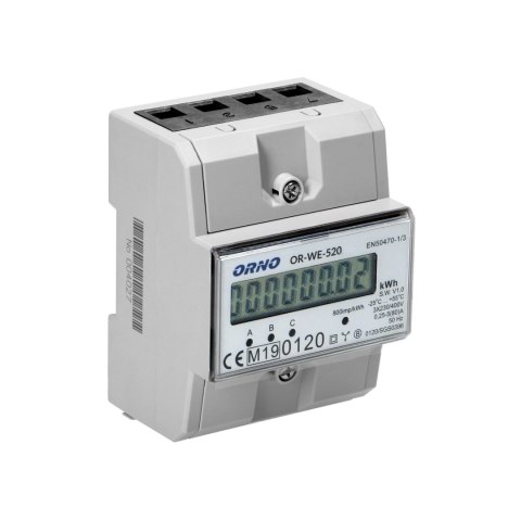 3-fazowy licznik energii elektrycznej, 80A, MID, 3 moduły, DIN TH-35mm 3-fazowy licznik energii elektrycznej, 80A, MID, 3 moduły, DIN TH-35mm