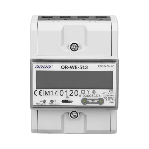 3-fazowy licznik energii elektrycznej, 80A, MID, 3 moduły, DIN TH-35mm 3-fazowy licznik energii elektrycznej, 80A, MID, 3 moduły, DIN TH-35mm