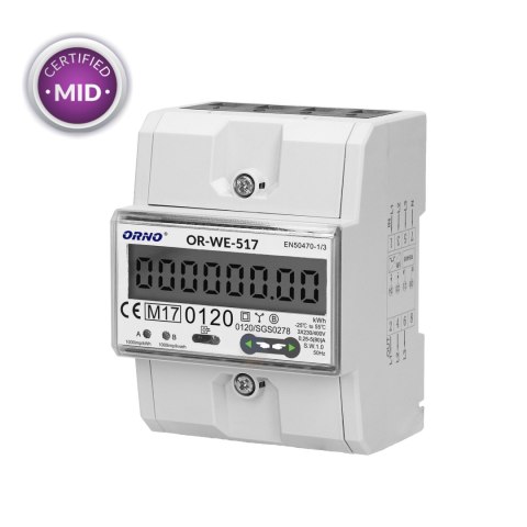 3-fazowy licznik energii elektrycznej, 80A, port RS-485, wielotaryfowy, 3 moduły, DIN TH-35mm 3-fazowy licznik energii elektrycznej, 80A, port RS-485, wielotaryfowy, 3 moduły, DIN TH-35mm
