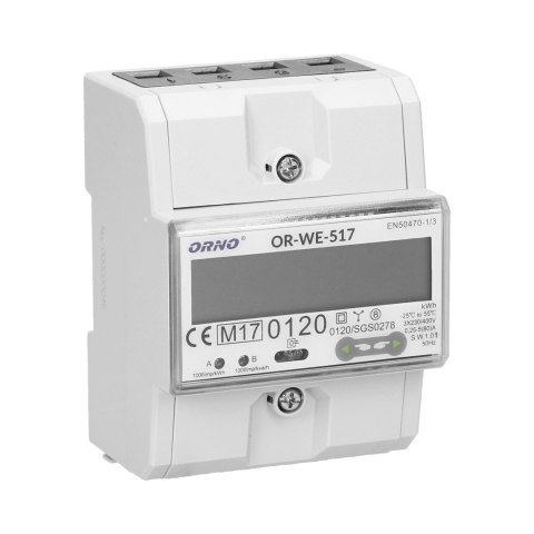 3-fazowy licznik energii elektrycznej, 80A, port RS-485, wielotaryfowy, 3 moduły, DIN TH-35mm 3-fazowy licznik energii elektrycznej, 80A, port RS-485, wielotaryfowy, 3 moduły, DIN TH-35mm