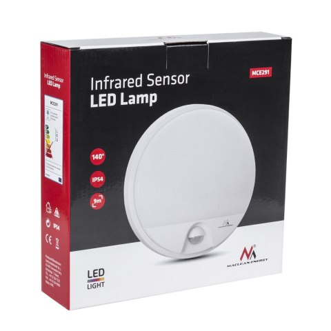 Lampa LED z czujnikiem ruchu Maclean , czujnik PIR, kolor biały, 15W, IP54, 1100lm,barwa neutralna, MCE291 W Lampa LED z czujnikiem ruchu Maclean , czujnik PIR, kolor biały, 15W, IP54, 1100lm,barwa neutralna, MCE291 W