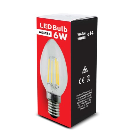 Żarówka Maclean, Filamentowa LED E14, 6W, 230V, WW ciepła biała 3000K, 806lm, Retro edison ozdobna świeczka C35, MCE286 Żarówka Maclean, Filamentowa LED E14, 6W, 230V, WW ciepła biała 3000K, 806lm, Retro edison ozdobna świeczka C35, MCE286