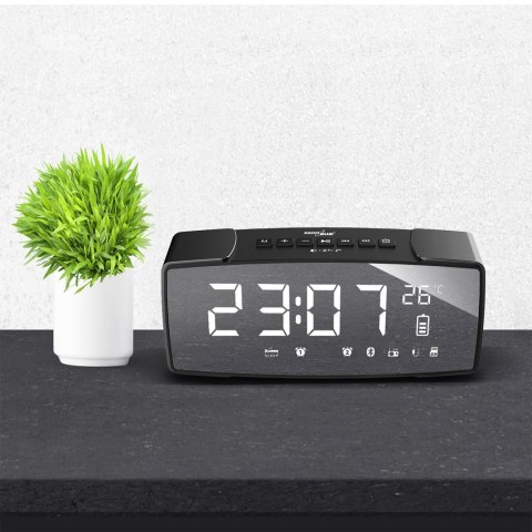 Radiobudzik bluetooth GreenBlue, FM, aux-in, 6W, temperatura, alarm, zegar, akumulator 2200mAh, GB200 Radiobudzik bluetooth GreenBlue, FM, aux-in, 6W, temperatura, alarm, zegar, akumulator 2200mAh, GB200