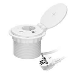 Gniazdo meblowe ?8cm wpuszczane w blat z ładowarką indukcyjną, ładowarką USB z 2 gniazdami A i C, przelotką kablową z przewodem 