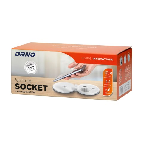 Gniazdo meblowe ?8cm wpuszczane w blat z ładowarką indukcyjną, ładowarką USB z 2 gniazdami A i C, przelotką kablową z przewodem Gniazdo meblowe ?8cm wpuszczane w blat z ładowarką indukcyjną, ładowarką USB z 2 gniazdami A i C, przelotką kablową z przewodem