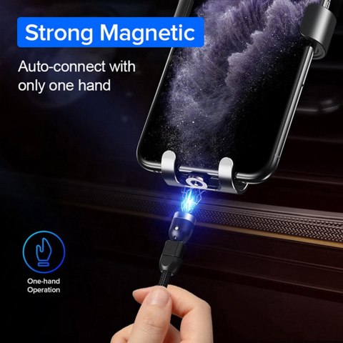 Magnetyczny kabel Maclean, Kątowy, Wspiera Fast Charging, USB C 3w1, 9V/2A, 5V/3A, Nylonowy oplot w kolorze czarnym, 2m, MCE47 Magnetyczny kabel Maclean, Kątowy, Wspiera Fast Charging, USB C 3w1, 9V/2A, 5V/3A, Nylonowy oplot w kolorze czarnym, 2m, MCE47